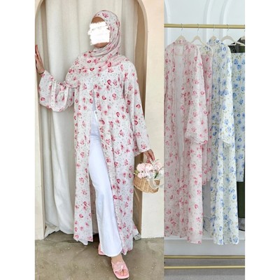 Women  Scarf 2 Piece Set  Cardigan Jalabiya Print Caftan Lon