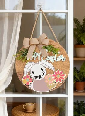Easer Wooden Plaque Wreah wih Bunny Decoraion Spring Home Do