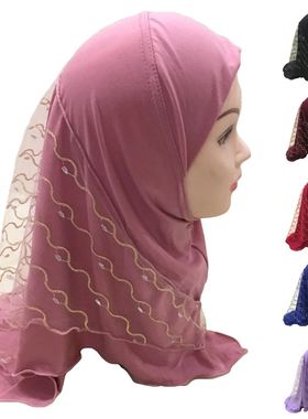 One Piece Amira  Kids Girls Mesh  Head Scarf Wrap Shawls Tur