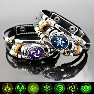 Luminous Genshin Impact Leather Bracelet Eye of God Water Wi