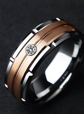 Fashion 8mm Men's Double Groove Beveled Steel Ring Rose Gold