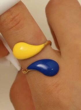 Sainless Seel Blue Yellow Splicing Waerdrop Rings for Men Wo