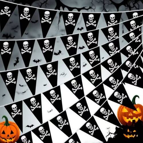 1 Set of Black Pirate Skull and Crossbones Flag for Hallowee
