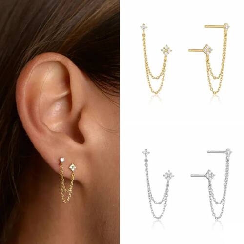 New Arrival Double Ear Studs Tassel Chains Hanging Earrings