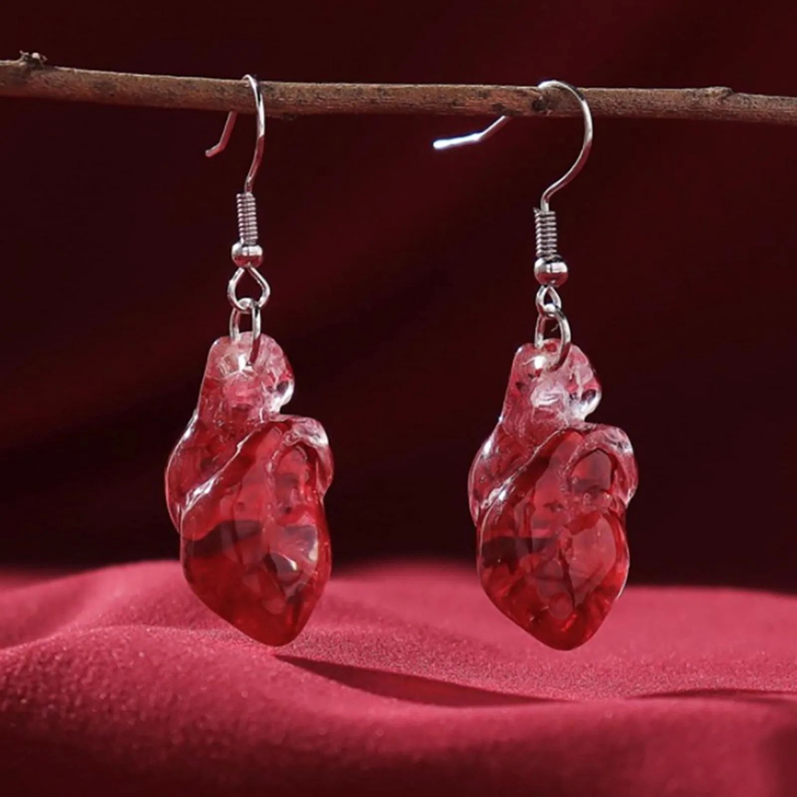 Resin Heart Organ Shape Necklace Halloween Dress Up Earrings