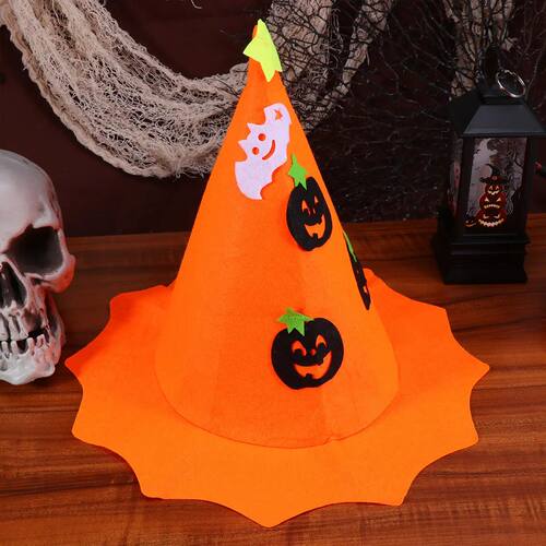 Orange Wizard Hat Decorative Witch Masquerade Fancy Dress Ha
