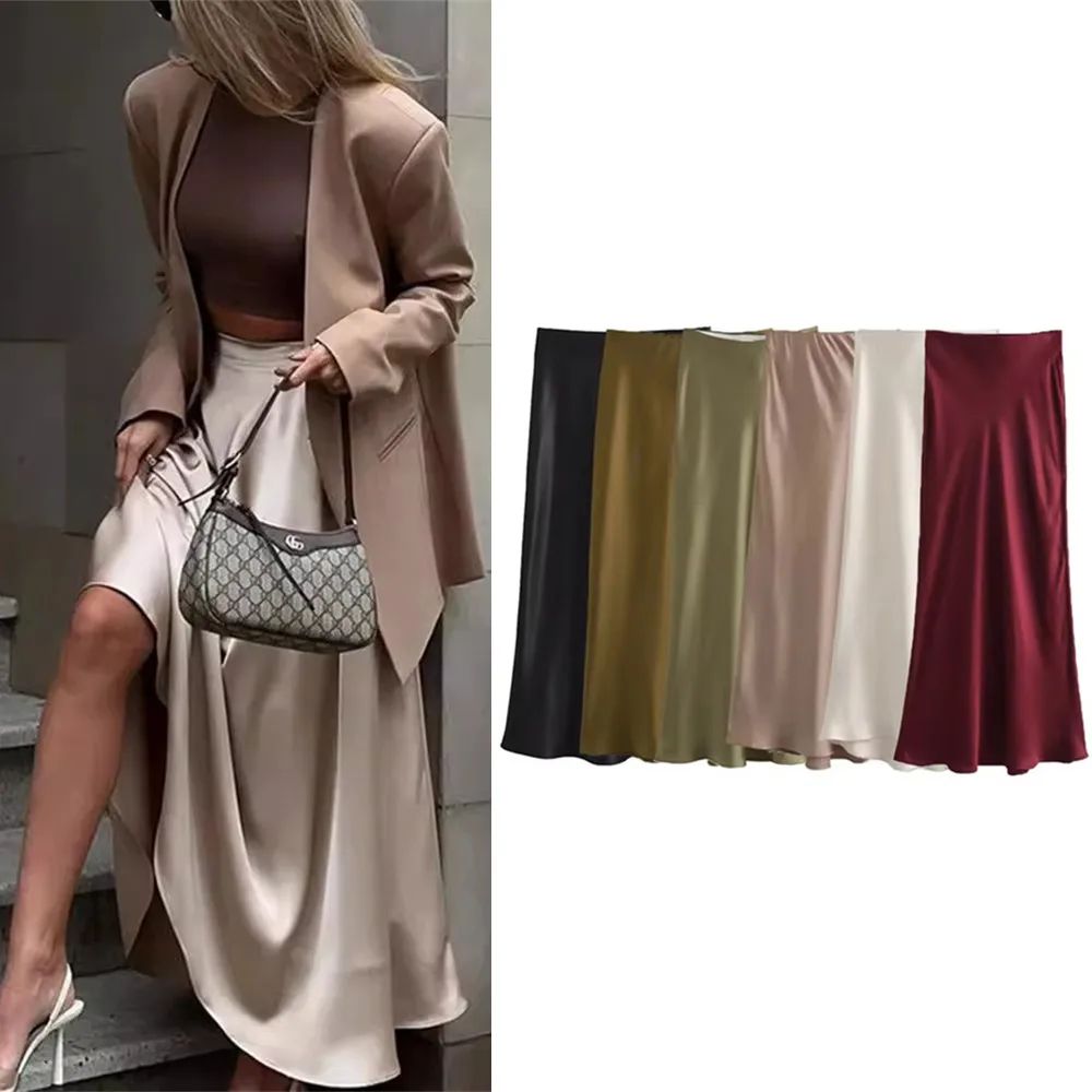 Ladies Satin Skirt Women High Waist Long Skirts For Women Sp