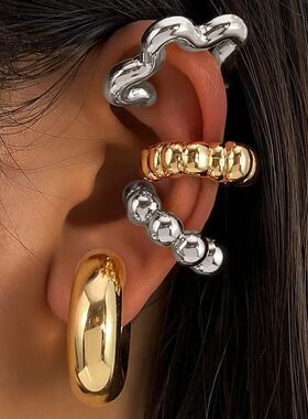 Punk Gold Silver Color Resin Clip Earring for Women Geomeric