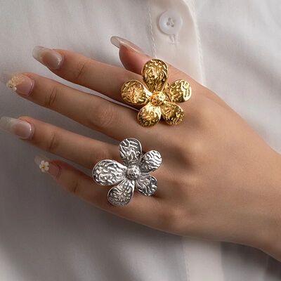 Sainless Seel Exaggeraed Texure Large Flower Rings for Women