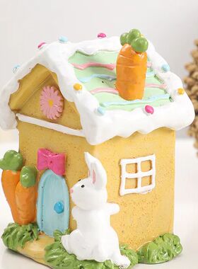 Ins Nordic Syle Easer Decoraion Resin Gingerbread Rabbi Hous