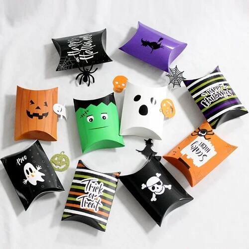 10Pcs Halloween Pillow Shaped Candy Gift Boxes Trick Or Trea