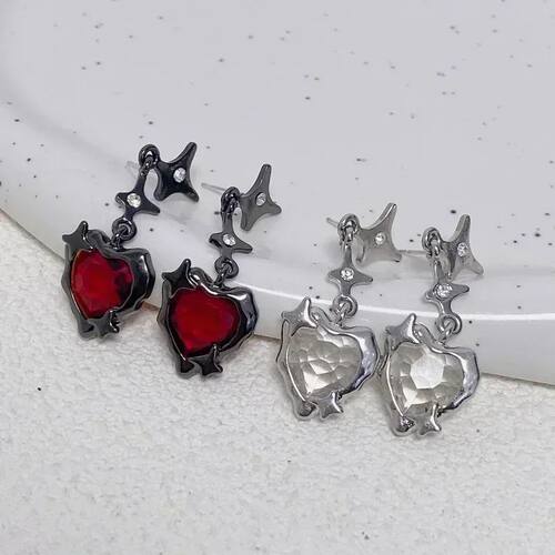 Y2K Goh Liquid Hear Cross Sar Pendan Earrings Women Red Zirc