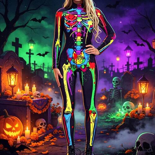 5 Styles Women Floral Multicolor Skeleton Bodysuit Long Slee