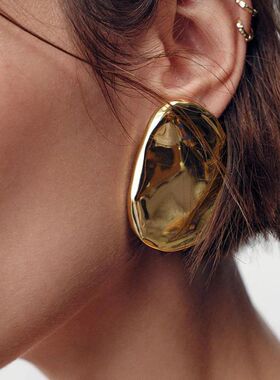 Irregular Texure Oval Drop Earrings Exquisie Simple Geomeric