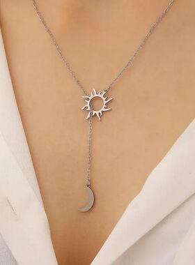 Sainless Seel Sun Moon Pendan Y-Shaped Necklace for Women La