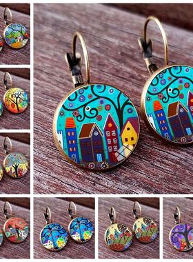 New Arrival Colorful House and e Women Stud Earring Abstrac