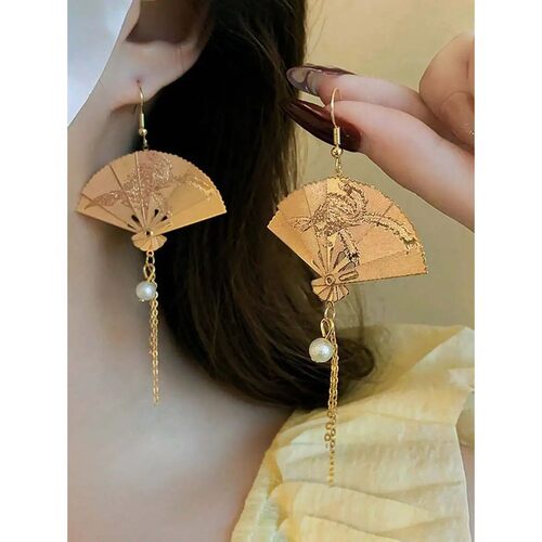 Elegant Retro Chinese Style Phoenix Floral Fan Tassel Clip O