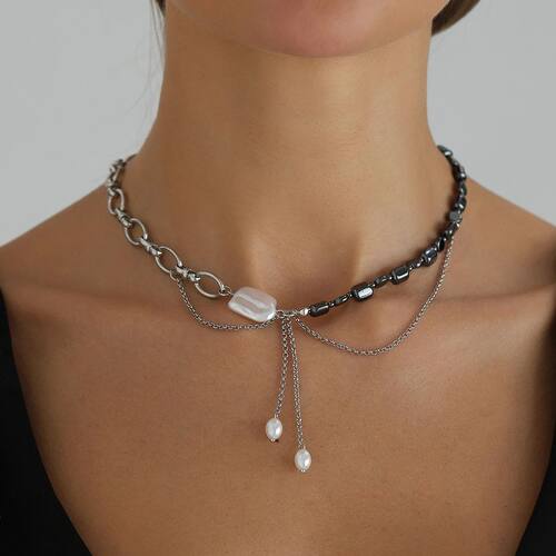 Sweet Cool Spliced Pendant Necklace Irregular Baroque Pearl