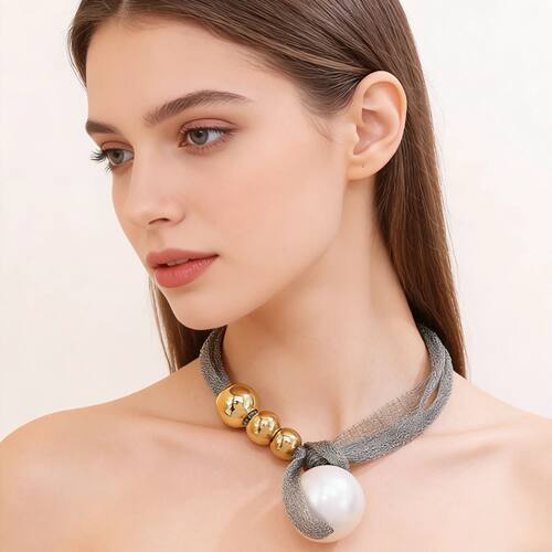 Hot Sale Imitation Pearl Necklace Light Luxury Mesh Beaded C