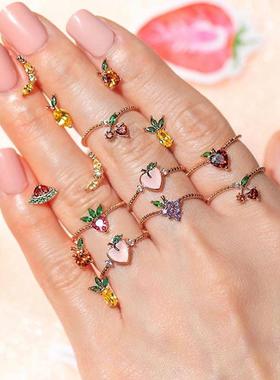 Sweet Crystal Strawberry Cherry Grape Butterfly Rings For W