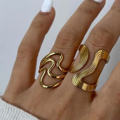 Sainless Seel Irregular Wave Rings for Women Men Creaive Gol