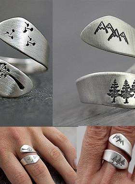 2019 Female Plated Silver Color Hand-brushed Winding Ring Mo