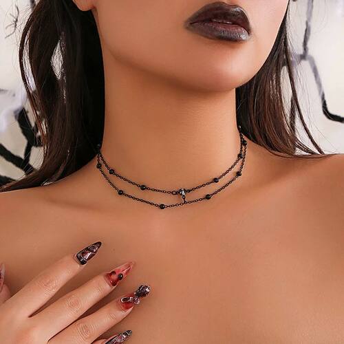 Multilayer Gothic Black Thin Chain Zircon Choker Necklace fo