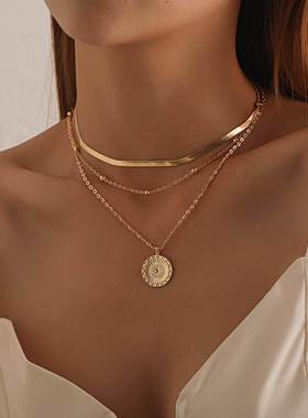 Vintage Bohemia Coin letter Layered Chain Necklace For Women