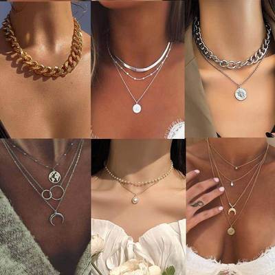 Bohemia Multilayer Necklace For Women Gold Silver Color Pear