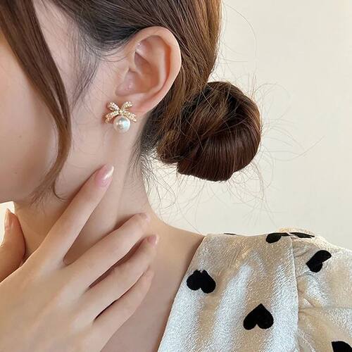 New Japanese and Korean high-end bow and pearl earrings, del