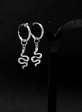 Titanium steel hip-hop punk neutral snake shaped earrings