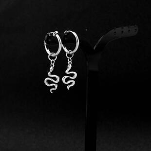 Titanium steel hip-hop punk neutral snake shaped earrings