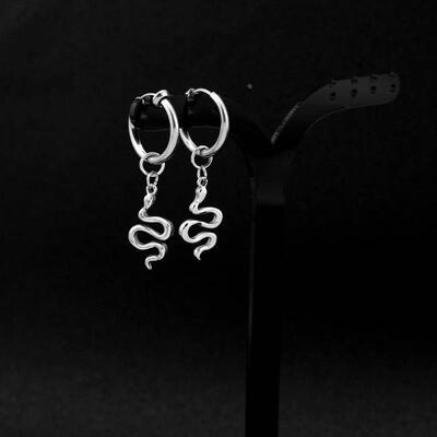 Titanium steel hip-hop punk neutral snake shaped earrings