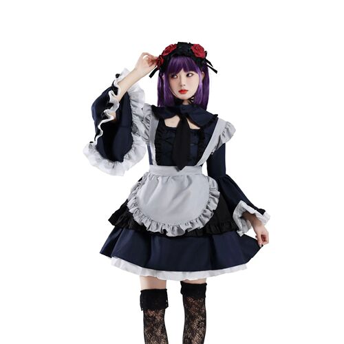 Black White Gothic Lolita Maid Dress Women Japanese Style  W