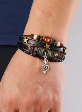 Handmade Hippie Design Brown Leaher Bracele Women Meal Sar N