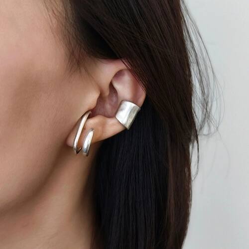 Layered Silver Tone Ear Cuff Set for Women, Alloy Stackable