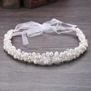 New Crystal Beads Ribbon Bridal Hairbands Women Pearl Headba