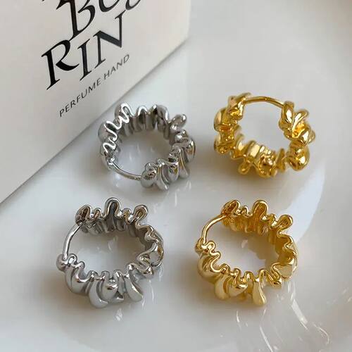 Irregular Wavy Pleated Earrings for Women Retro ndy Copper M