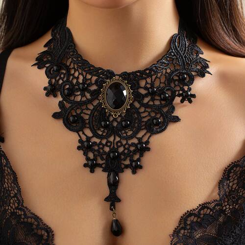 SHIXIN Gothic Hollow Out Black Lace Choker Necklace Women Vi
