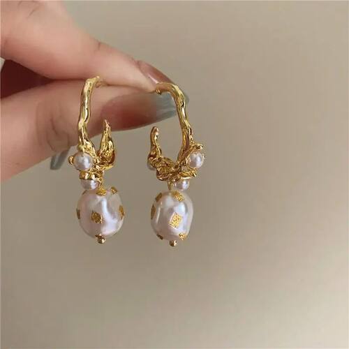 Imitation Pearl C Shape Earrings for Women Fashion Gold Colo