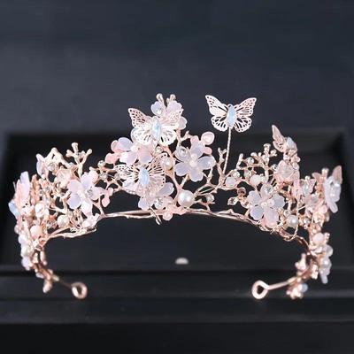 Baroque Pearl Rhinestone Crown Flower Butterfly Princess Tia