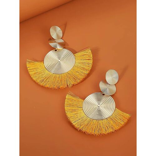 Geometric Exaggerated Circle Tassel Drop Earrings Bohemian F