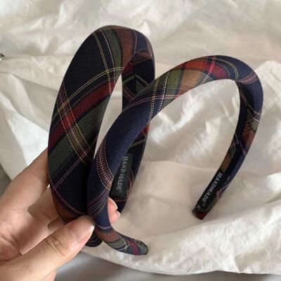 1PCS Classic Khaki Checkered Headband, Retro British-Style H