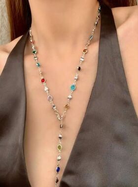 New Fashion Colorful Glass Long Y-Shaped Necklace Meal Colla
