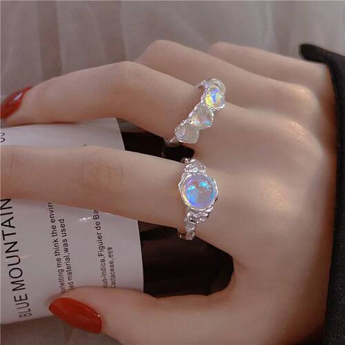 New Fashion Luxury Blue Hear Moonsone Ring Swee Romanic Irre