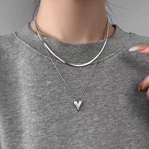 Stainless Steel Double Layer Peach Heart Pendant Necklace fo