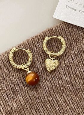 Maillard Brown Sone Drop Earrings for Women cae Vinage Asymm
