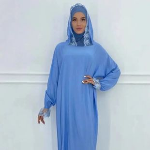Women Lace Long Dress Hooded  Turkey Kaftan Djellaba  Clothi