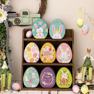 1PC Rabbi Fla Egg-shaped Tinplae Box for Easer Decoraion New