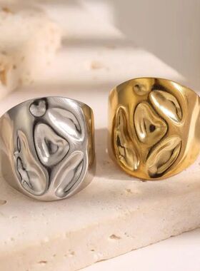 Sainless Seel Irregular Concave Convex Texure Wide Rings for